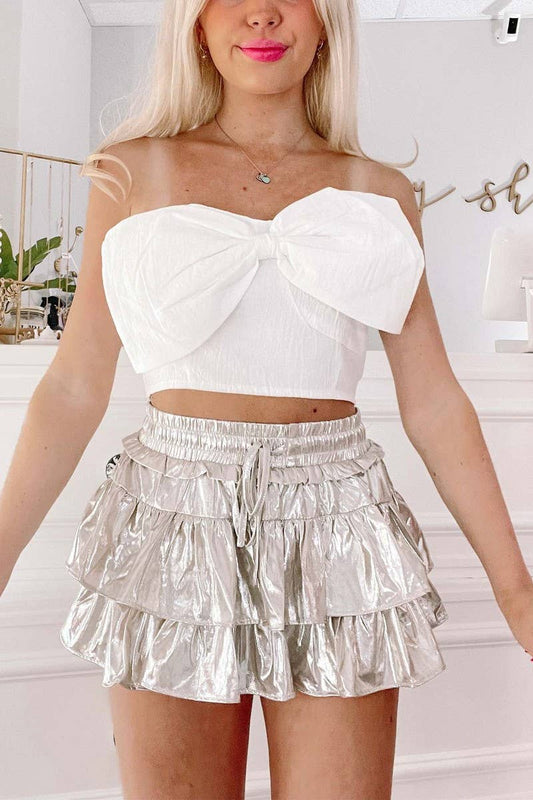 CWBSS0479_SOLID RUFFLE HEM PUFF A-LINE SKIRT
