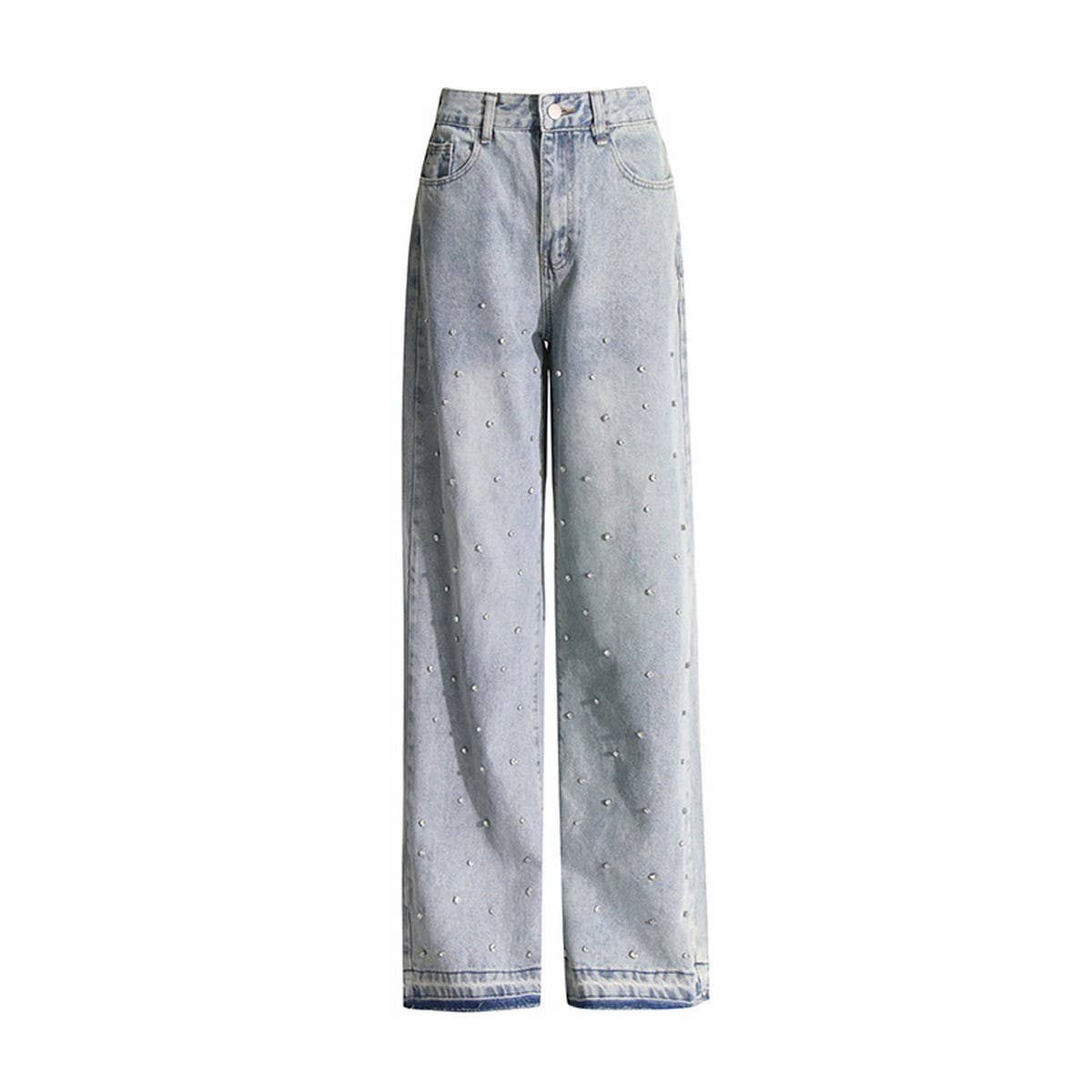 HIGH WAISTED STUDDED PEARL STRAIGHT LEG JEANS