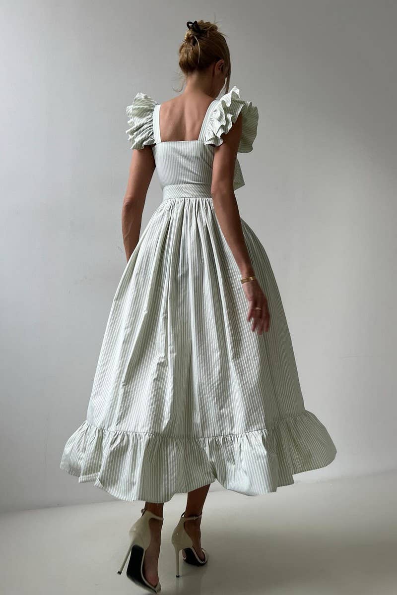 CWDHL1048_TEMPERAMENTAL COMMUTER STYLE RUFFLE STRIPED DRESS