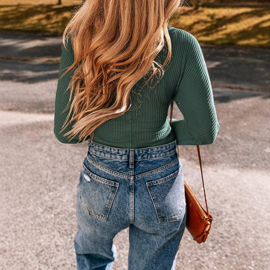 CASUAL ALL-FIT SLIM SOLID COLOR V-NECK JUMPSUIT