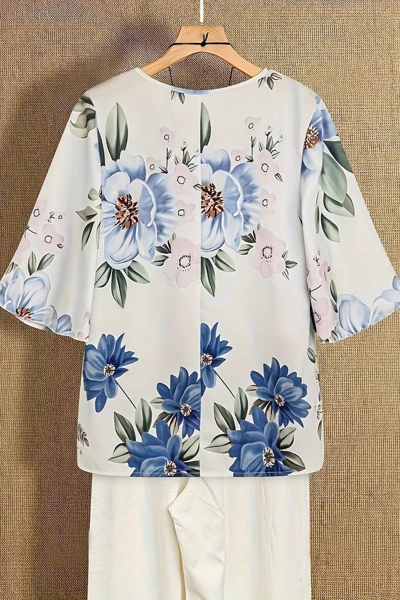 CWTSTS0746_SUMMER FLORAL PRINT V-NECK SHIRT