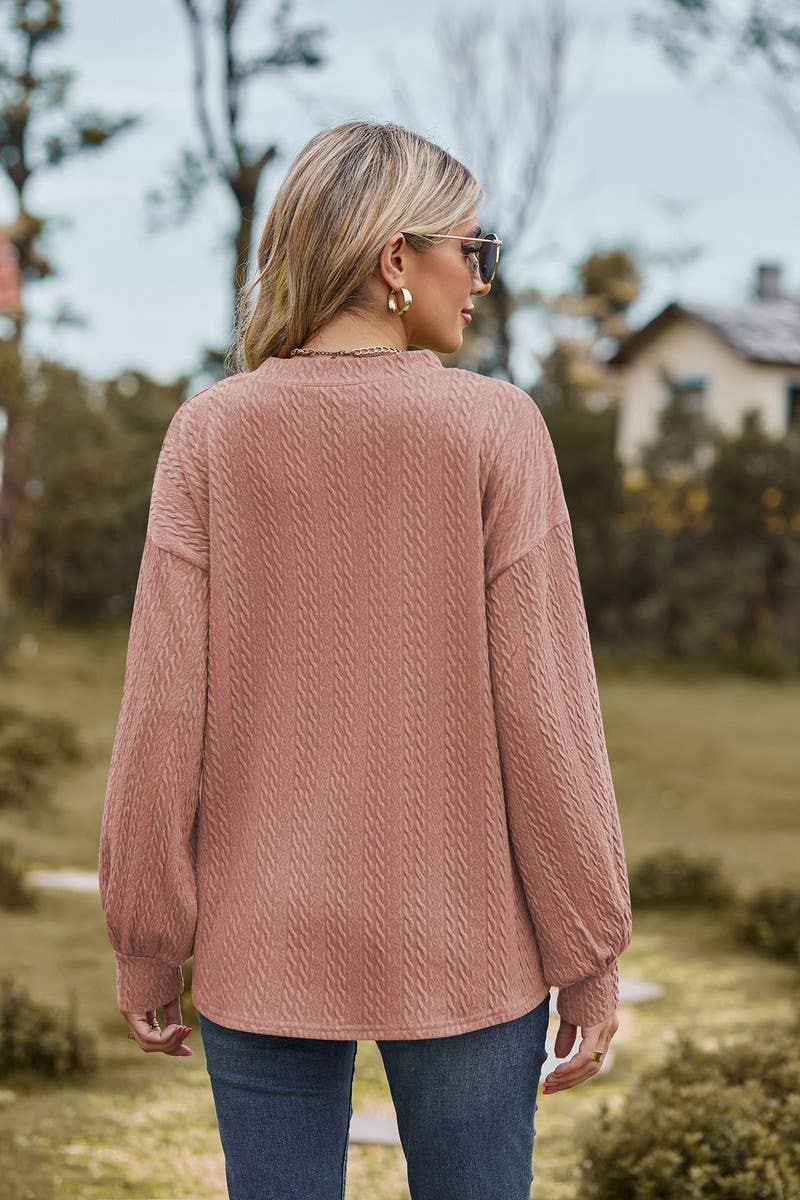 CWTBLL0498_V-neck Pullover Long Sleeve Top