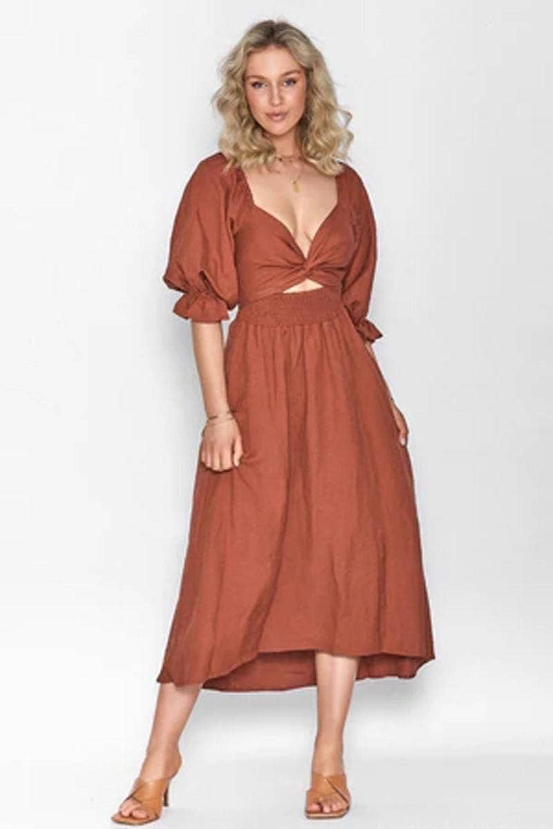 CWDMD5769_V-NECK ELEGANT MID-LENGTH SLEEVES TWO-WAY DRESS