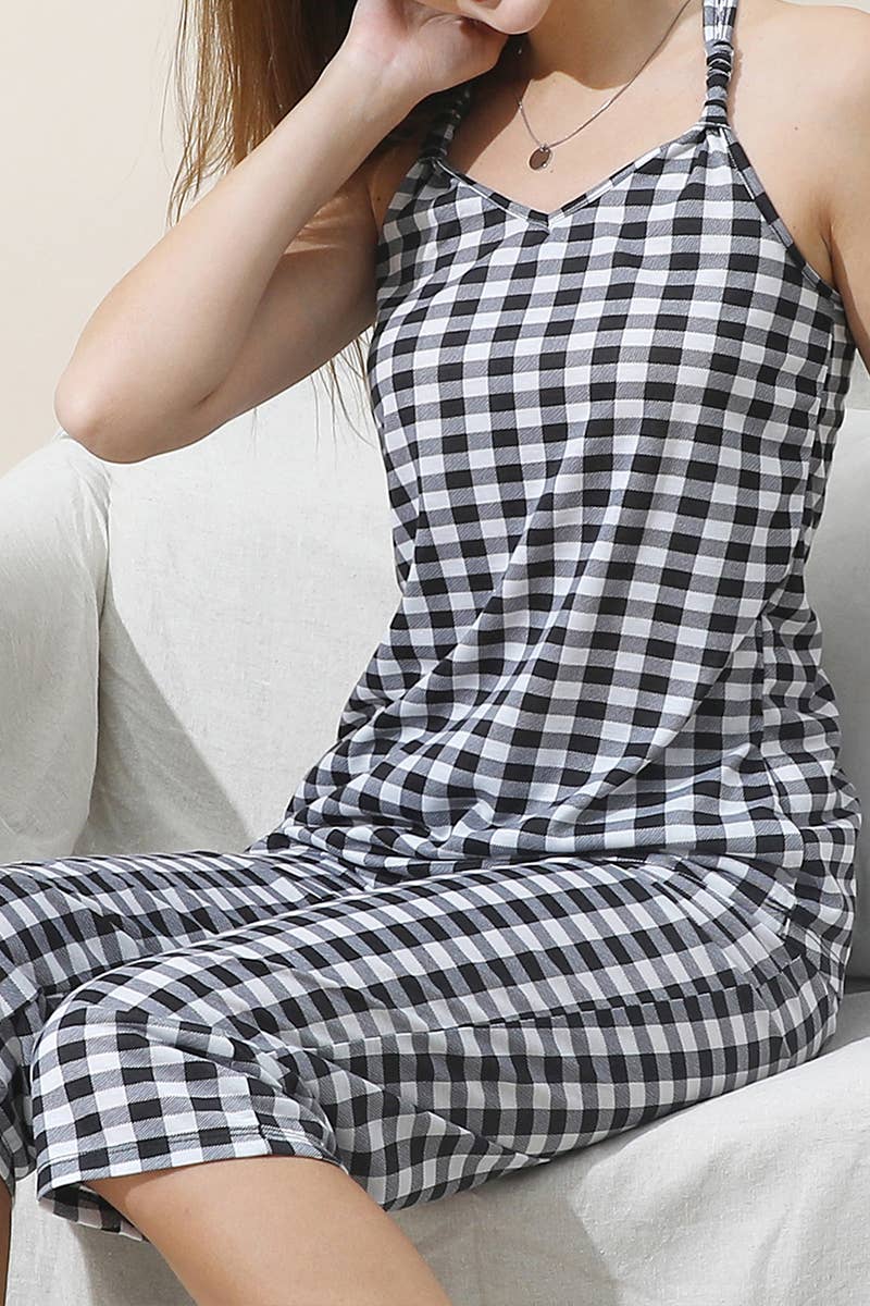 CWSPJ032_BANDED NECKLINE AND KNEE LENGTH PANTS PAJAMA SET