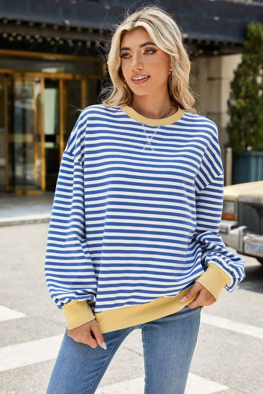 CWTBLL1888_FALL CREW-NECK STRIPED LONG-SLEEVED TOP