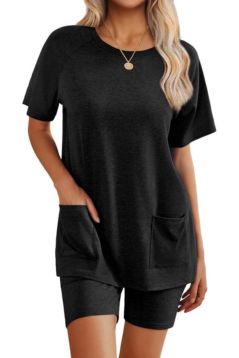 CWSTB00485_2025 WOMEN 2 PIECE LOUNGE SET SHORT SLEEVE SHORTS