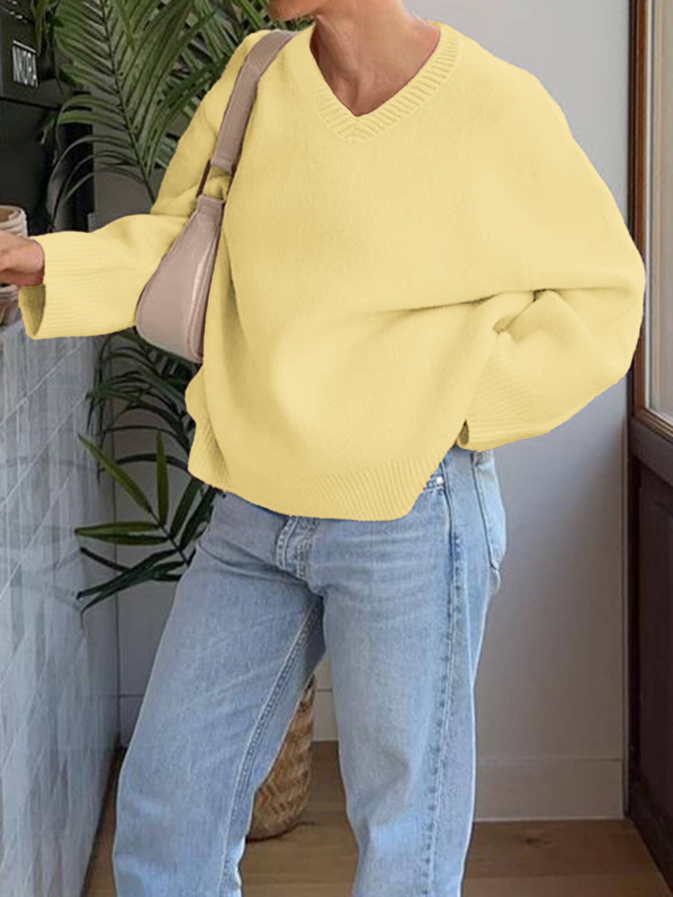 Casual simple solid-color long-sleeved Sweater