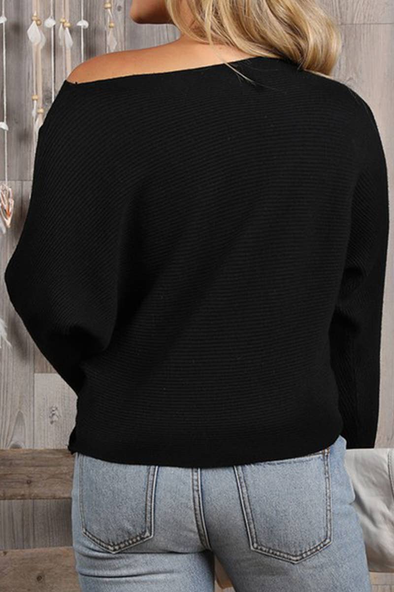 CWOSWL647_ONE SIDE OFF SHOULDER SOFT SWEATER RIB TOP