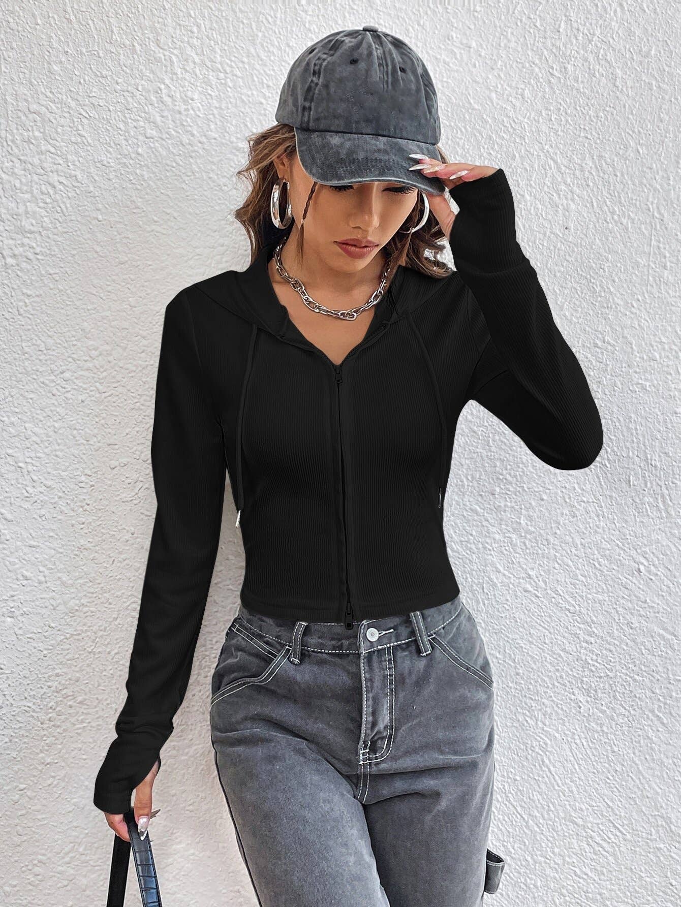 Design zip-up cardigan jacket long sleeve top