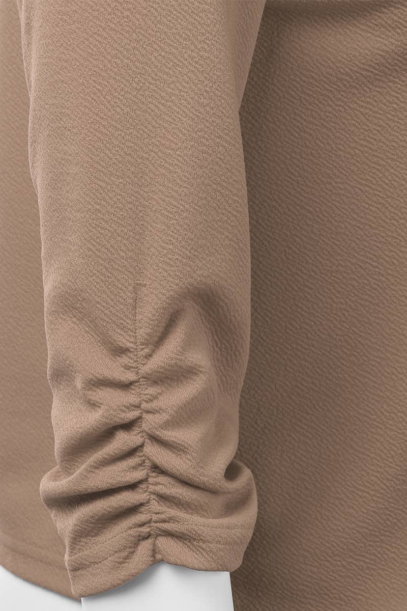 CWOBL091_Casual Work Ruched 3/4 Slv Open Front Blazer Jacket