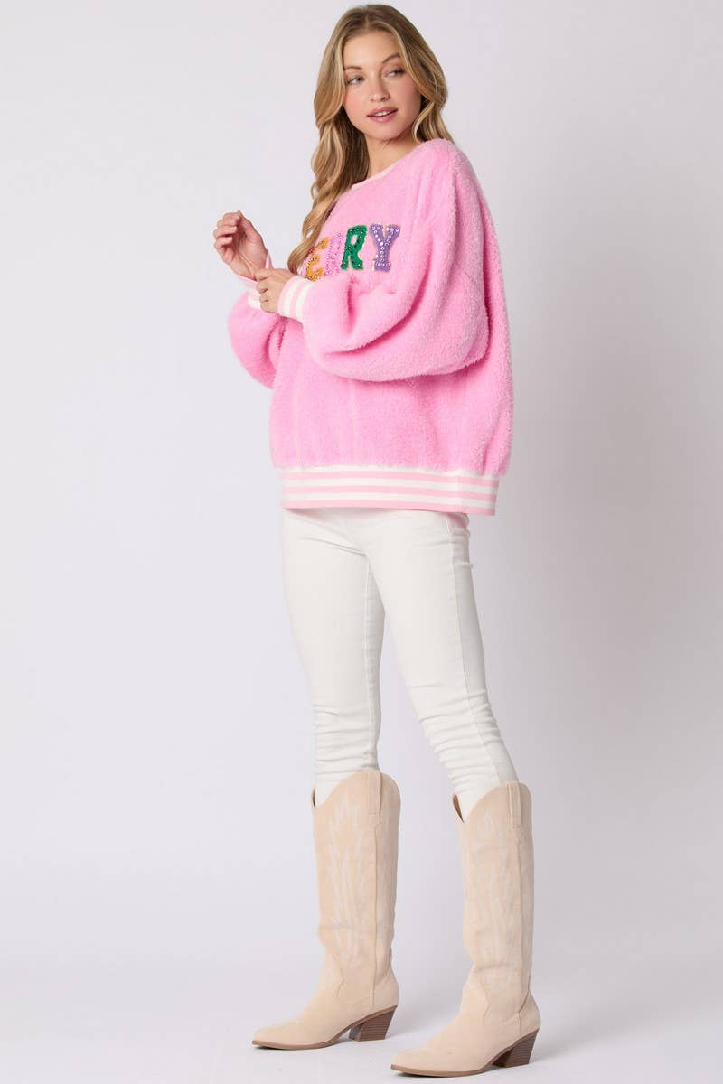 CWOSWL07754_CHRISTMAS LETTER RHINESTONE PULLOVER SWEATSHIRT