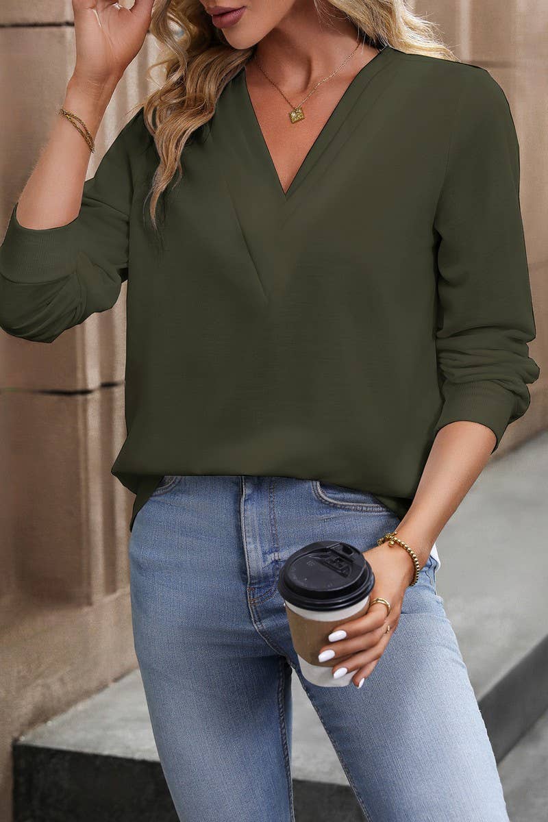 CWTBLL4041_SOLID WHITE V-NECK LONG SLEEVE SWEATSHIRT