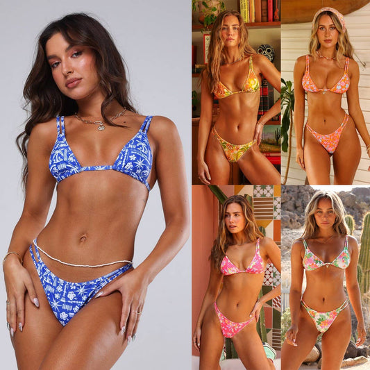 PRINTED BIKINI SET - SEXY DOUBLE STRAP SWIMSUIT_CWMW0914