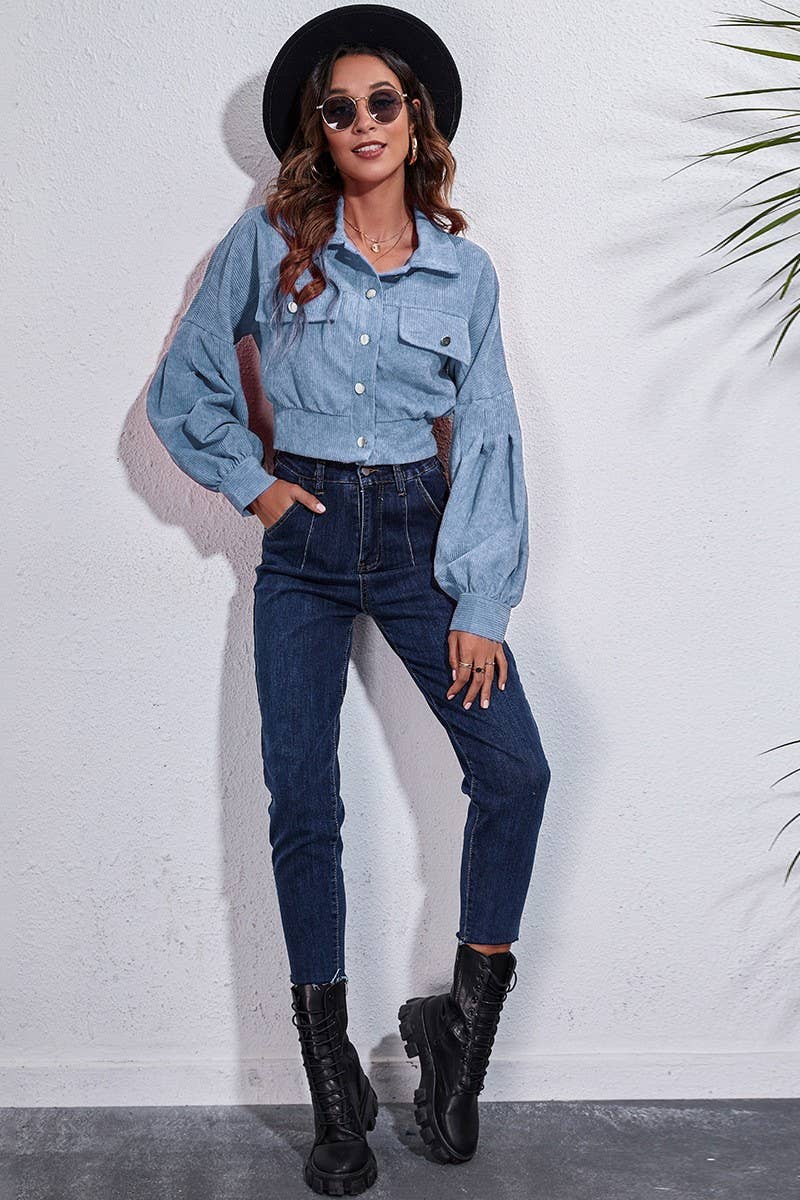 CWOJA1094_BALLOON SLEEVE CORDUROY SHORT JACKET