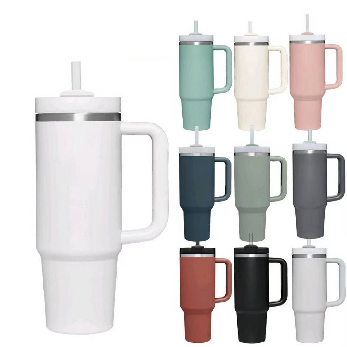 40oz Insulated Tumbler with Handle & Straw, Car Cup_CWMM7900