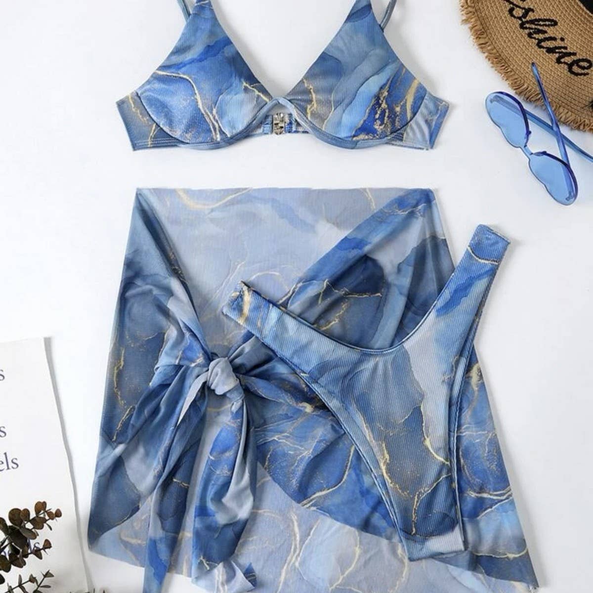 Marble Print Bikini Set - Sexy 3 Piece Swimsuit