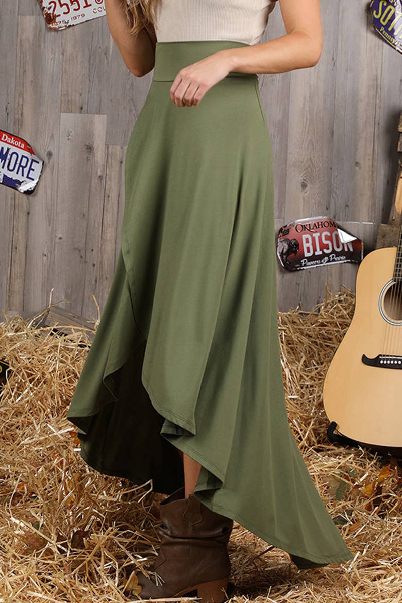 CWBLS090_OVERLAP HIGH WAIST BANDED FLARE MAXI SKIRT