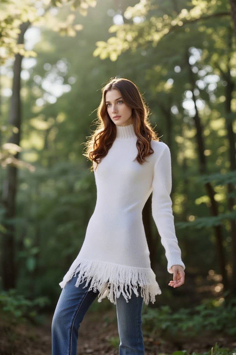 CWDSD10562_TURTLENECK TASSEL FASHION SWEATER DRESS