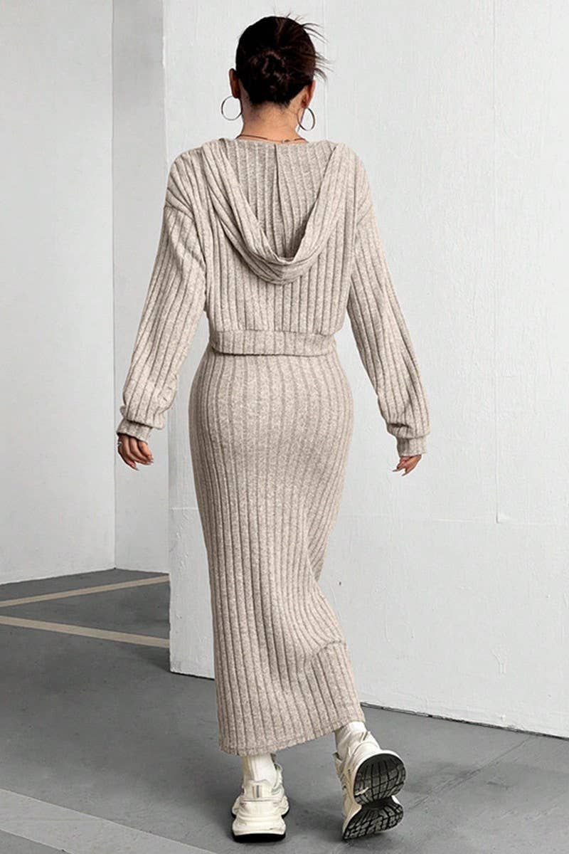 CWSS01295_HOODED SWEATSHIRT LONG SKIRT TWO-PIECE SUIT