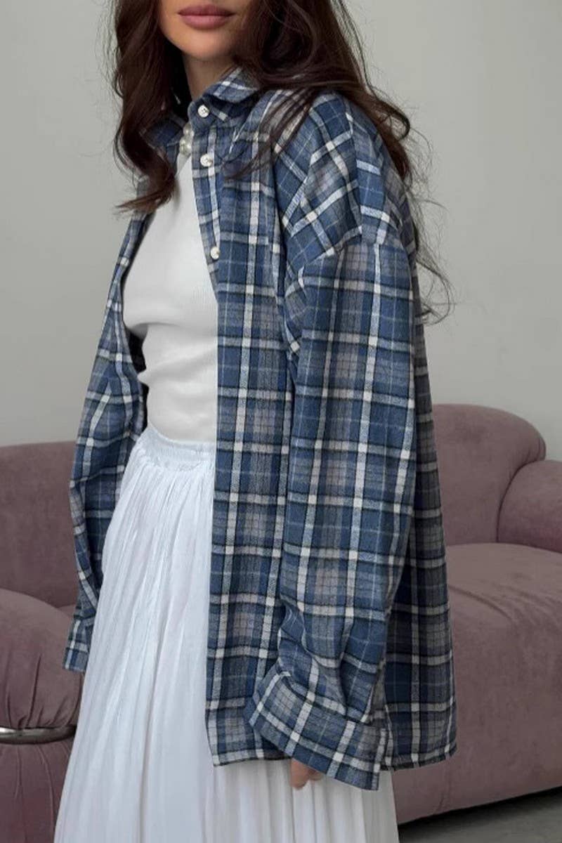CWTBLL00572_RETRO VERSATILE LOOSE PLAID LONG-SLEEVED SHIRT