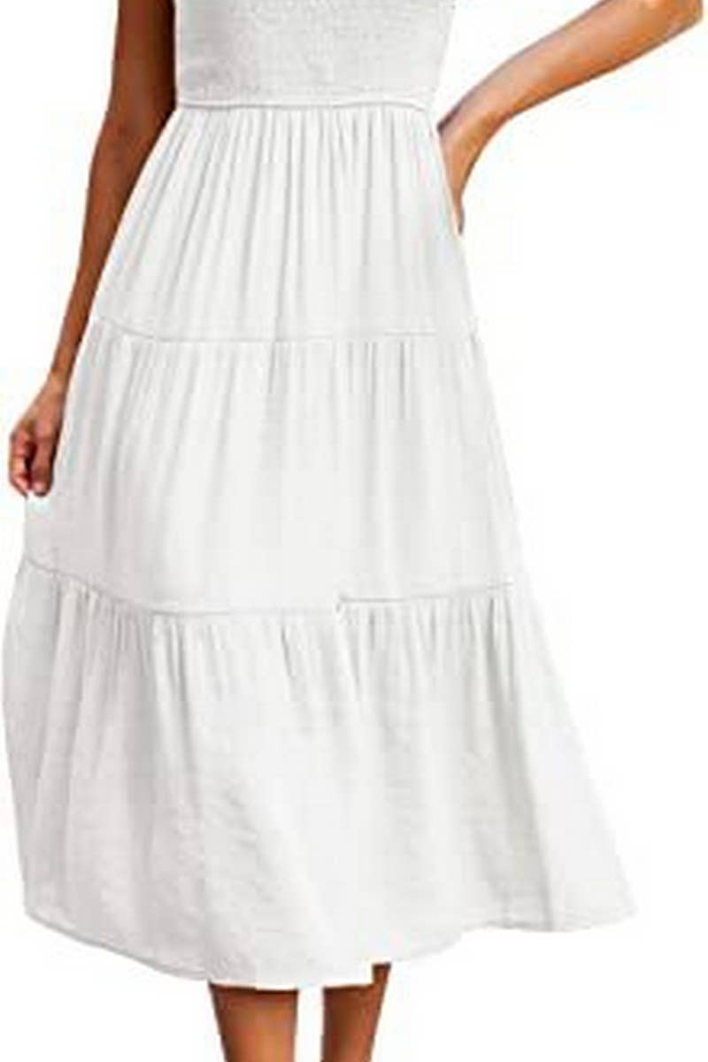 CWDMD2568_FLYING SLEEVE SHIRRED LAYERED SHORT SLEEVE DRESS