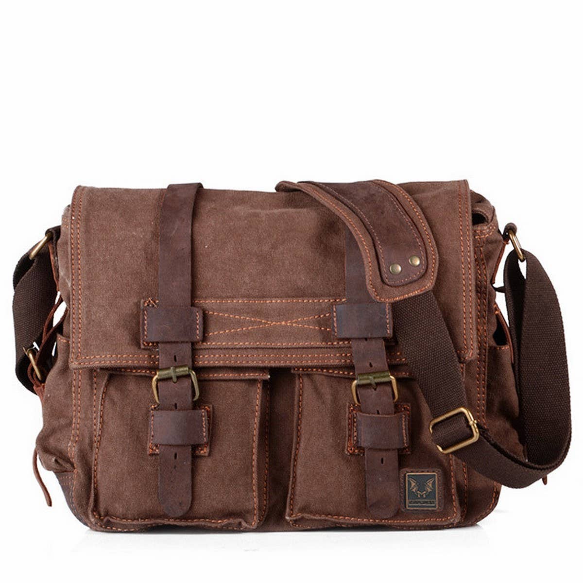 Retro Canvas Satchel Bag with Crazy Horse Leather_CWAB5555