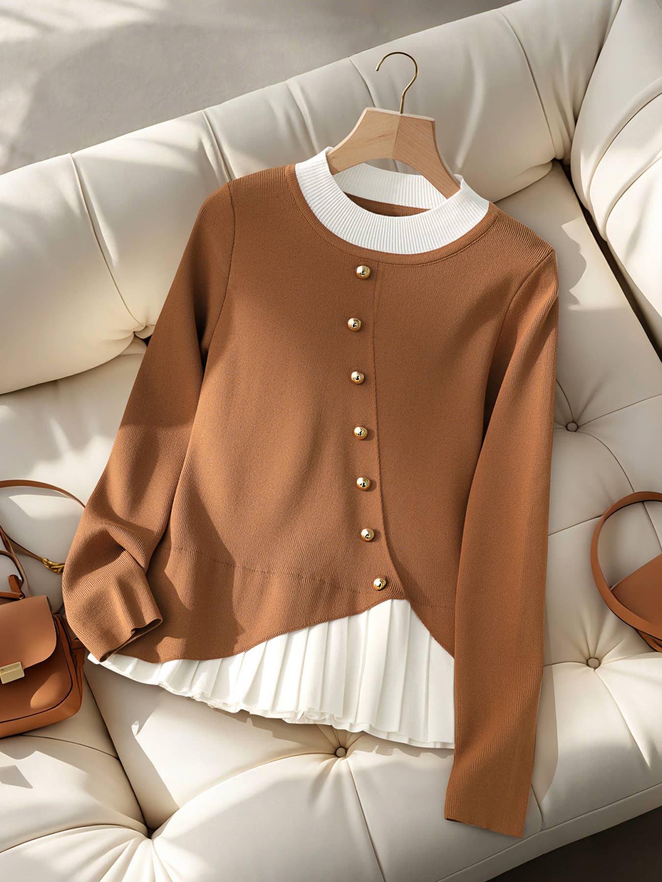 Color-blocking spliced slim-fit knitted sweater