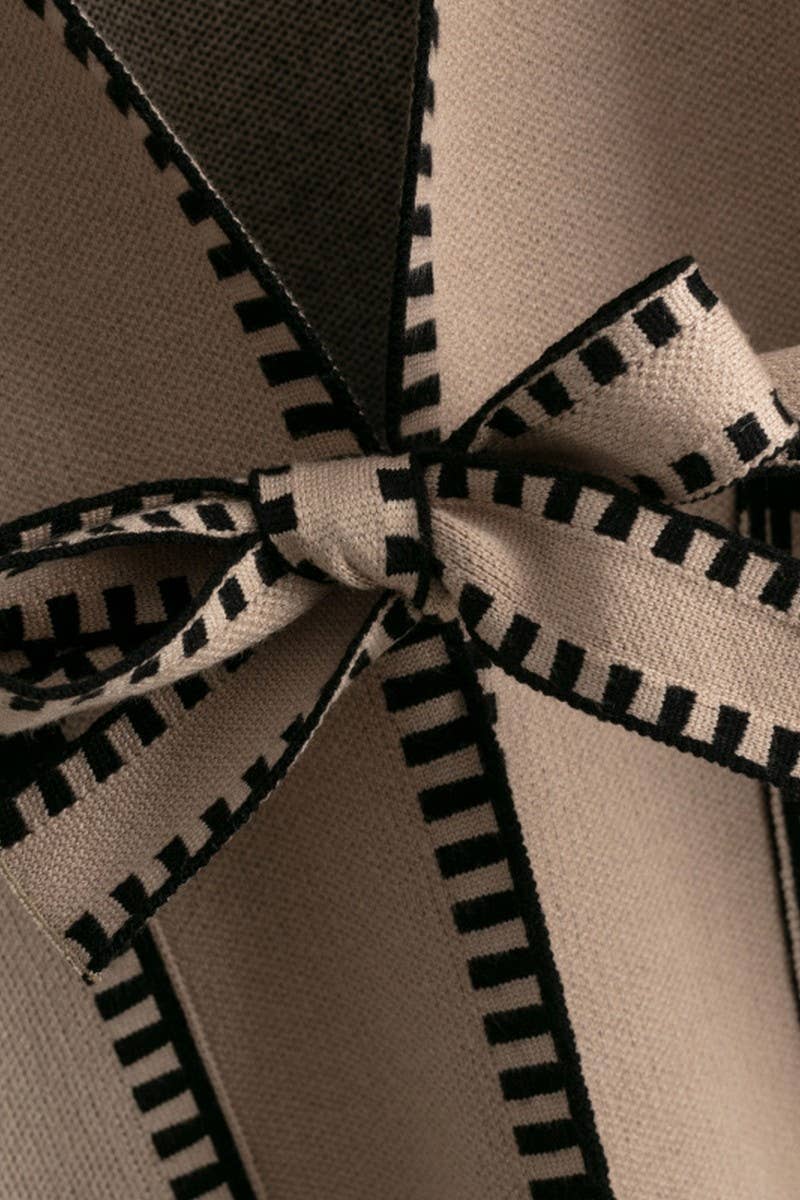 CWOCAL00666_TIE WAIST LONG SLEEVE CASUAL KNIT CARDIGAN