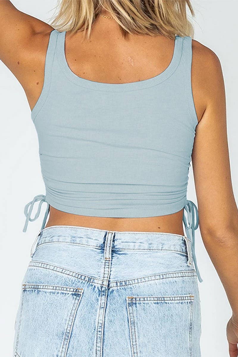 CWTTK0501_GATHERED RIBBED DRAWSTRING CROPPED TANK TOP
