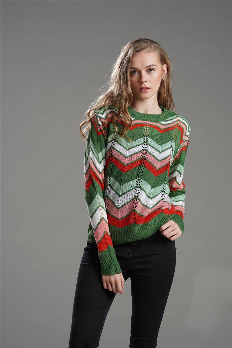 Crew neck sweater pullover striped rainbow top