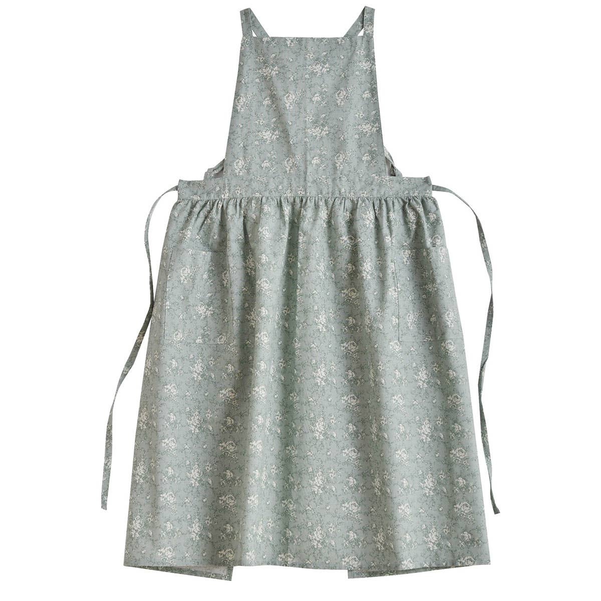 Extended Floral Print Linen Aprons with pockets_CWMM3304