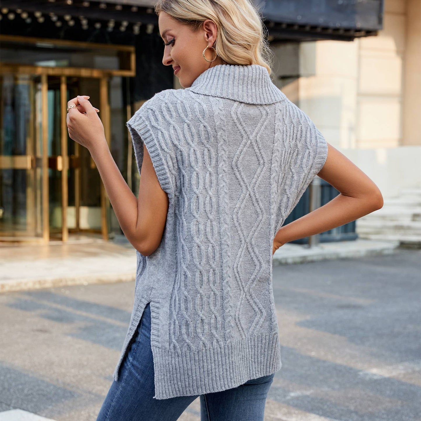 CASUAL TURTLENECK SOLID COLOR TREND WAISTCOAT