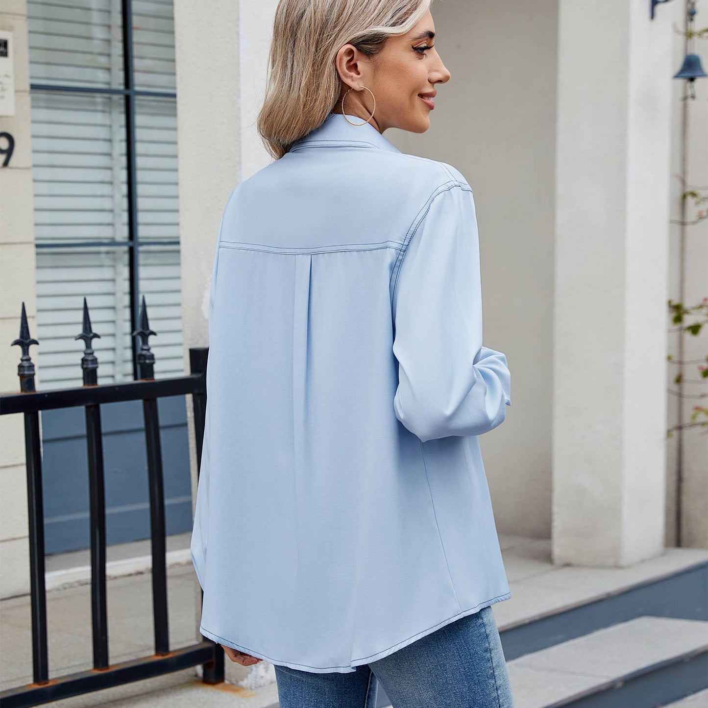 CASUAL BASIC SOLID COLOR LONG-SLEEVED SHIRT