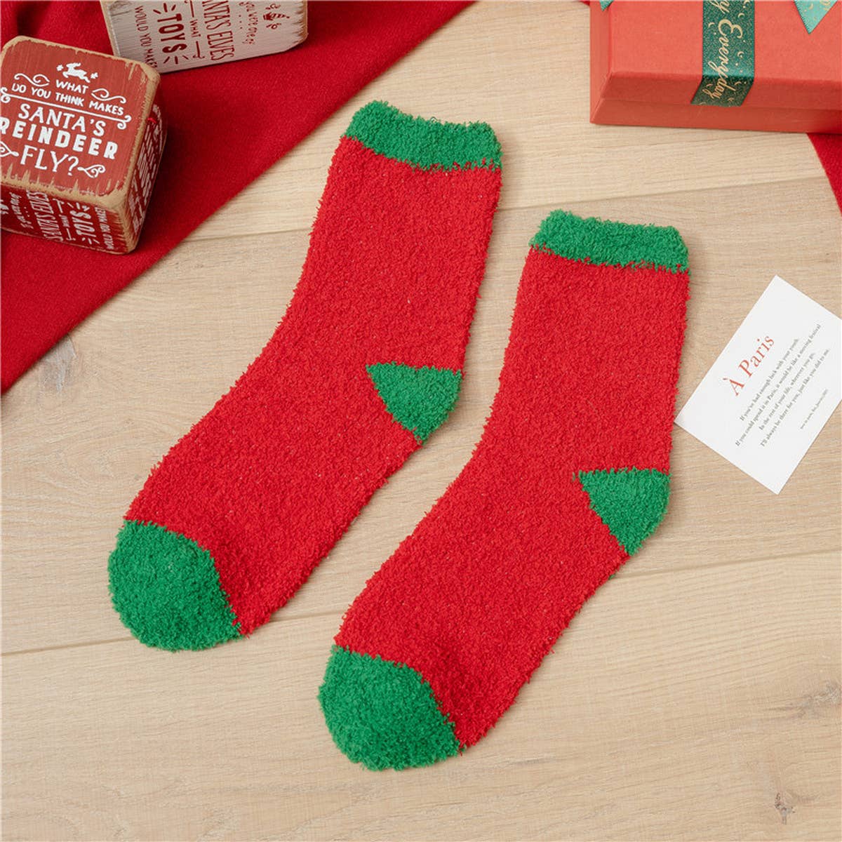SANTA CLAUS ELK CORAL VELVET SOCKS