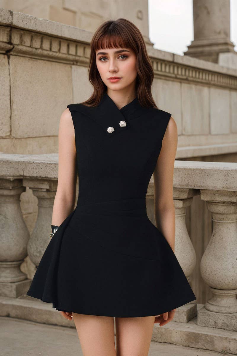CWDSD8844_BLACK SLEEVELESS SLIM FIT MINI DRESS