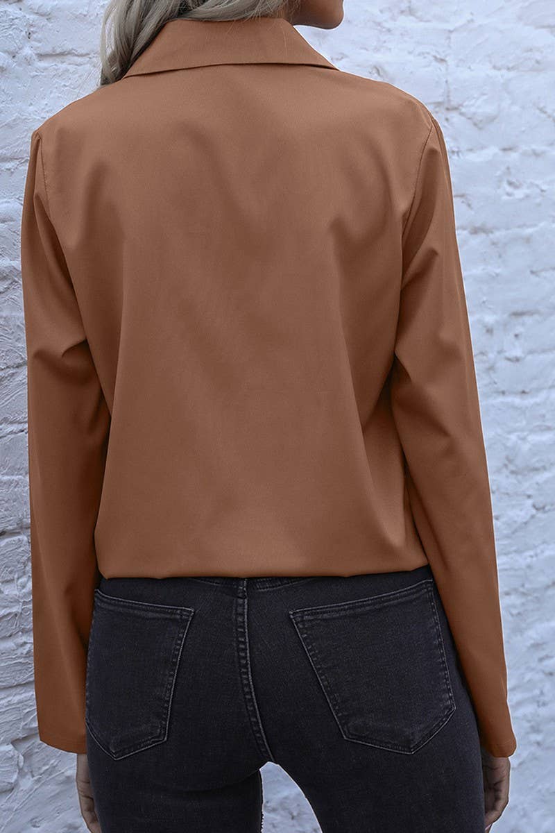 CWTSTL00958_LAPEL DRAWSTRING LONG SLEEVE SOLID SHIRT