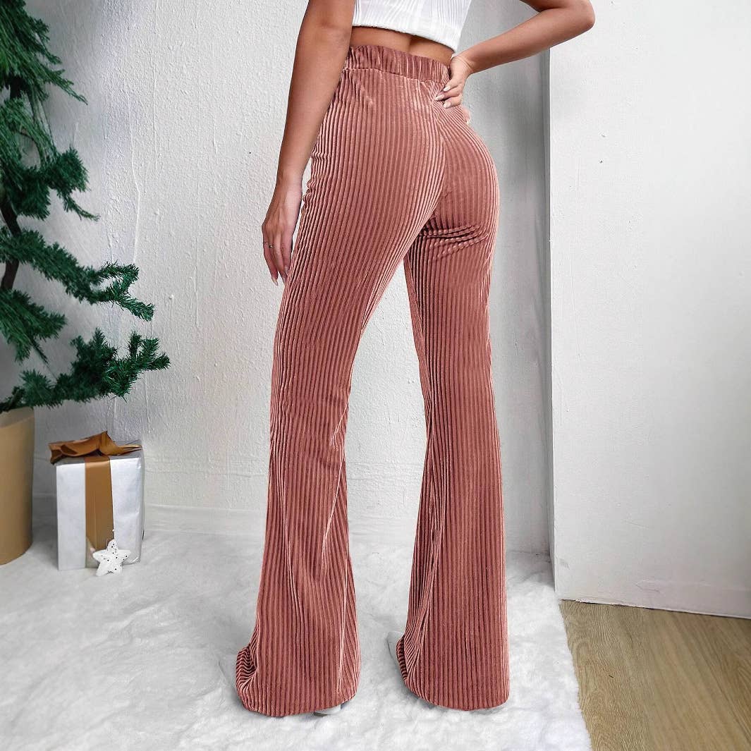 CORDUSTER FLARES SOLID COLOR WIDE-LEG PANTS