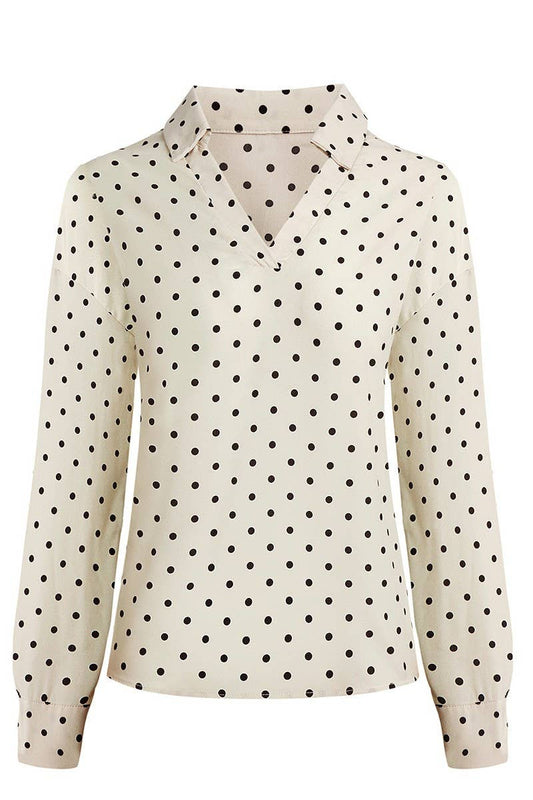 CWTBLL3849_CLASSIC V-NECK BLACK POLKA DOT LONG SLEEVE BLOUSE