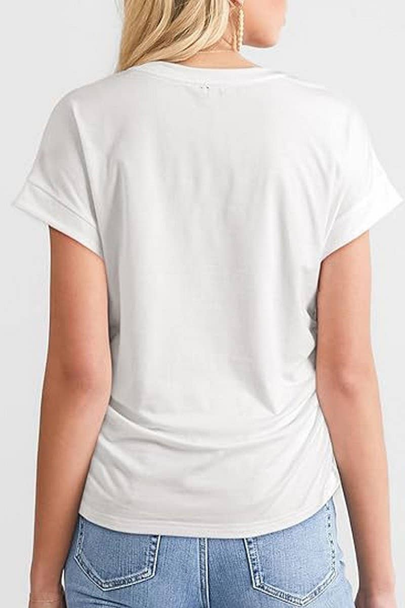 CWTTS1386_SUMMER FASHION SIDE PLEATED RAGLAN T-SHIRT