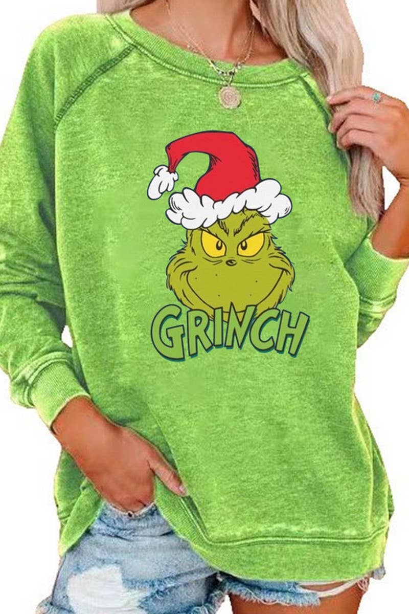 CWTBLL01326_CHRISTMAS CARTOON HORN SLEEVE SWEATSHIRT