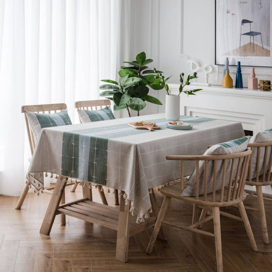 COLOR PLAID PATTERN COSY TABLECLOTHS WITH TASSELS