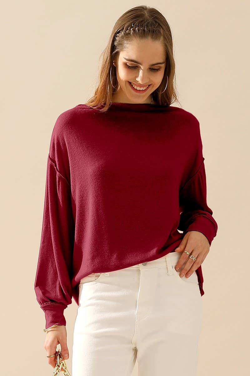 CWTTL1507_ NECK PULLOVER SWEATER KNIT TOP WITH RAW SEAM