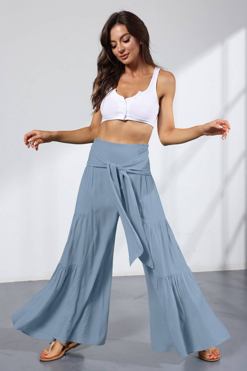 CWBLP2065_TEMPERAMENT ELASTIC WAIST PLEATED WIDE-LEG PANTS