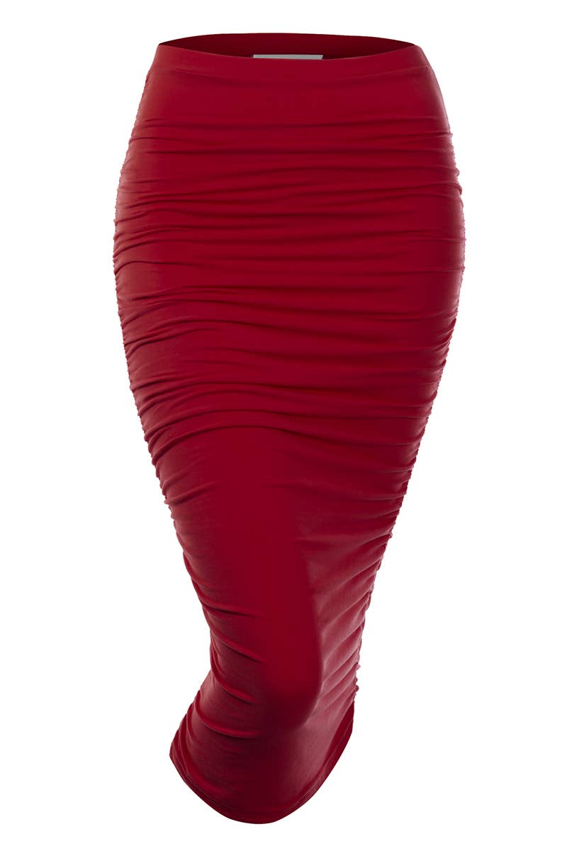 CWBMS070_PLUS Slim Fit Ruched Long Pencil Skirt