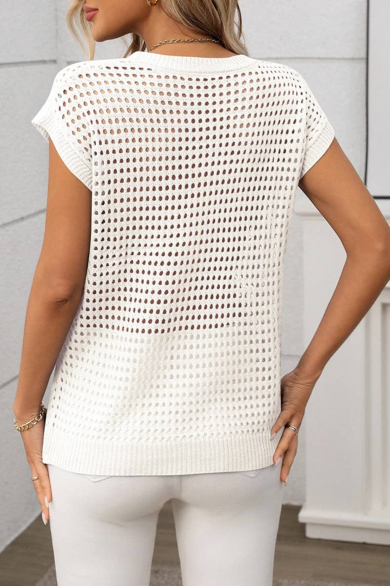 CWOSWS0131_CREW NECK HOLLOW SUNSCREEN KNIT CARDIGAN