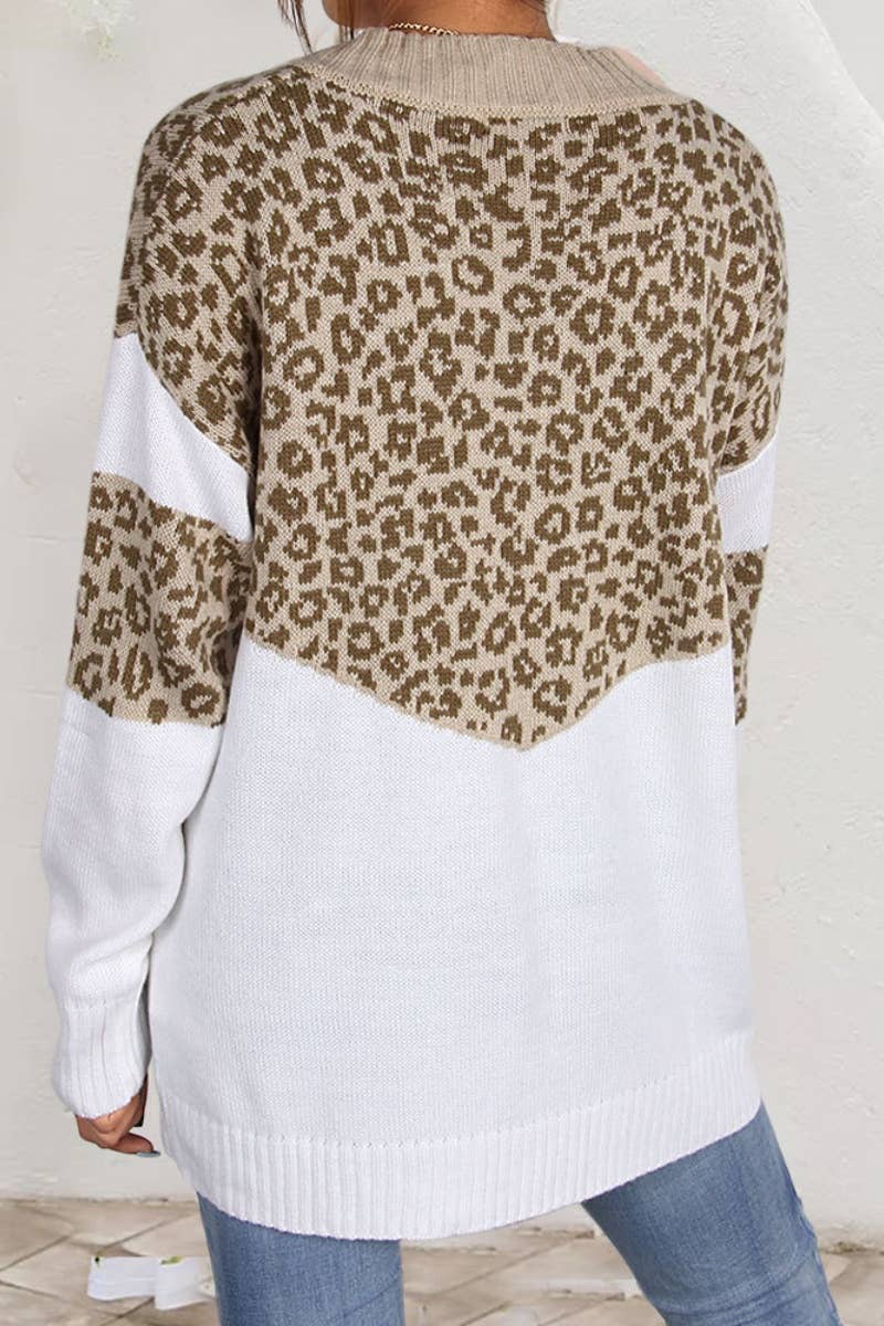 CWOSWL5139_V-NECK LEOPARD PRINT LONG-SLEEVED SWEATER
