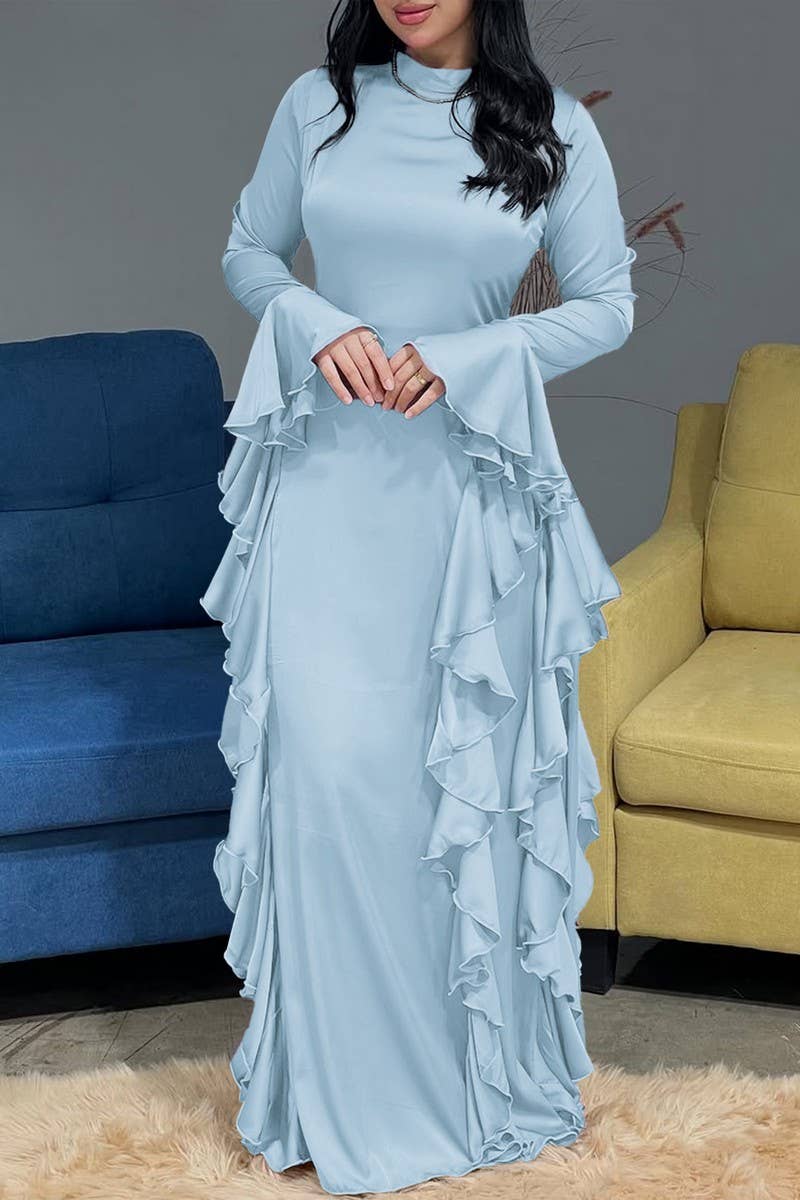 CWDMD6445_CASUAL HIGH WAIST TRUMPET SLEEVE DRESS