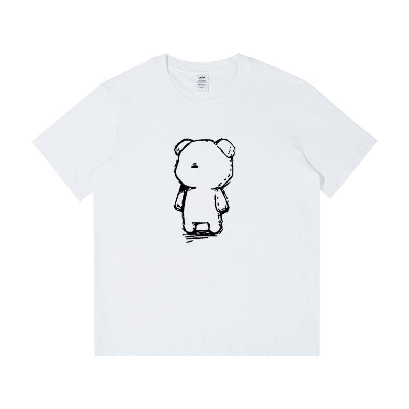 CWTTS0953_BLACK AND WHITE BEAR PRINT LOOSE CASUAL T SHIRT