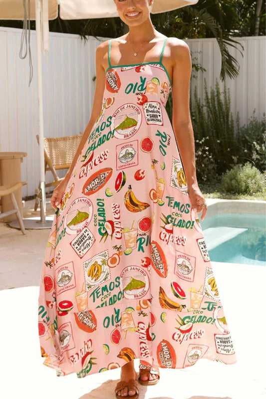 CWDHL1023_NEW SUMMER PRINTED HIGH WAIST HOLIDAY DRESS