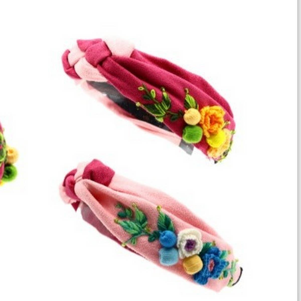 Hand-Embroidered Dual Flower Bouquet Headband